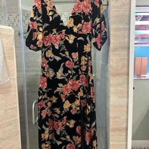 Lulu's Black Maxi Dress with Pink and Yellow Floral Design